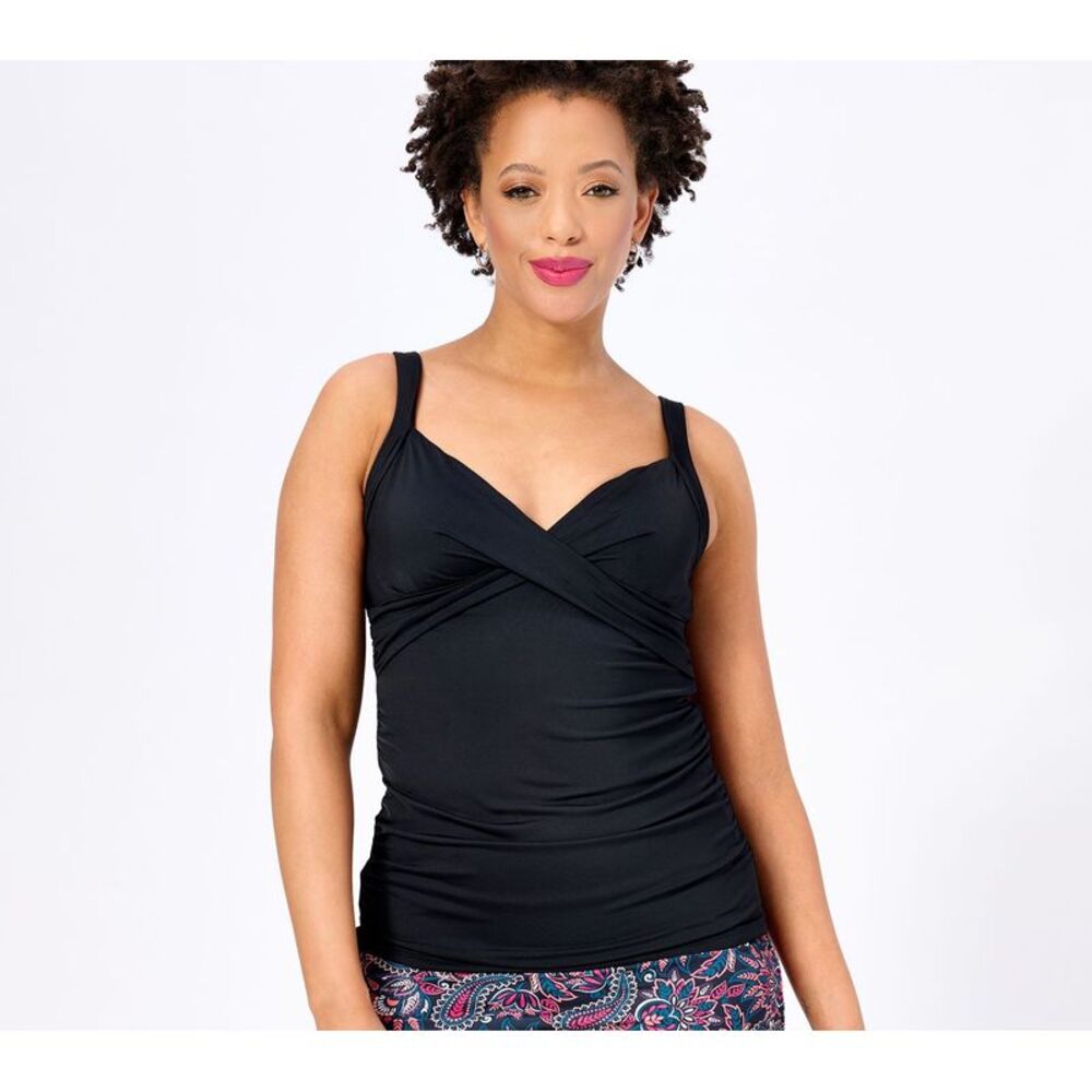 Lands' End Women's Top Plus Sz 24 Wrap Front Tankini Black A572787